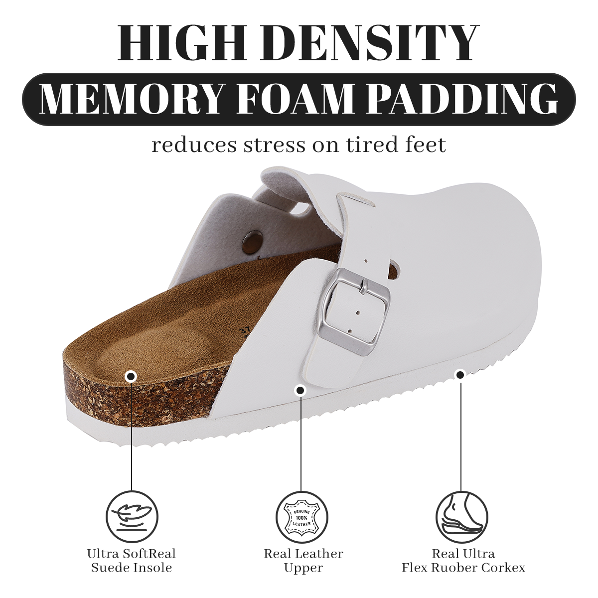 SUFU Outdoor Flat Sandal Mules Clog Birkenstocks Boston Real Leather Cork Foot Bed Solid Clog