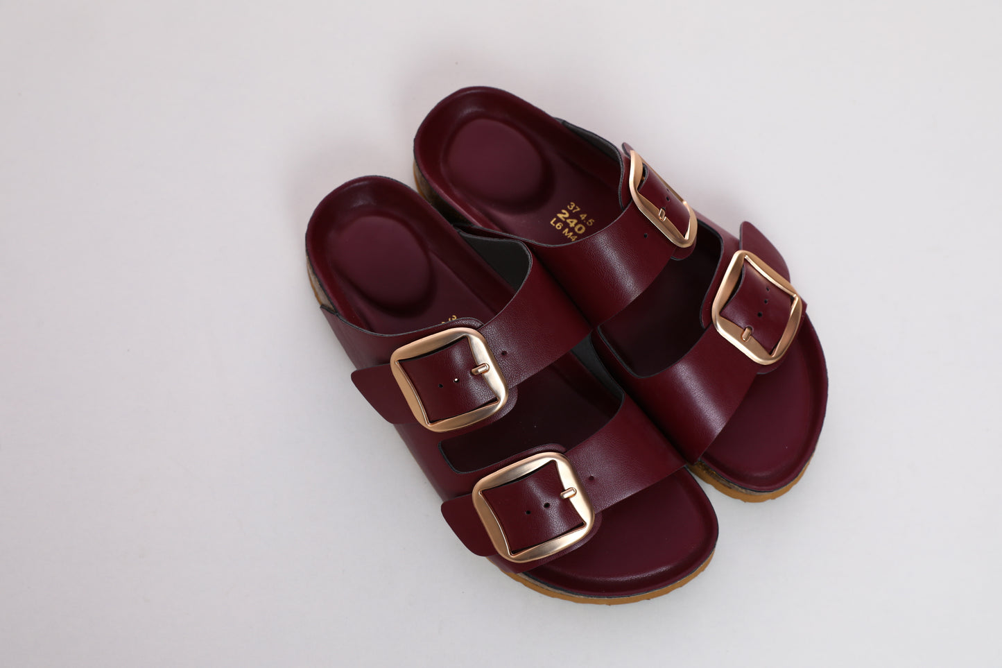 SUFU Burgundy Sandals for Women Summer Comfortable PU Leather Slippers Breathable Footwear