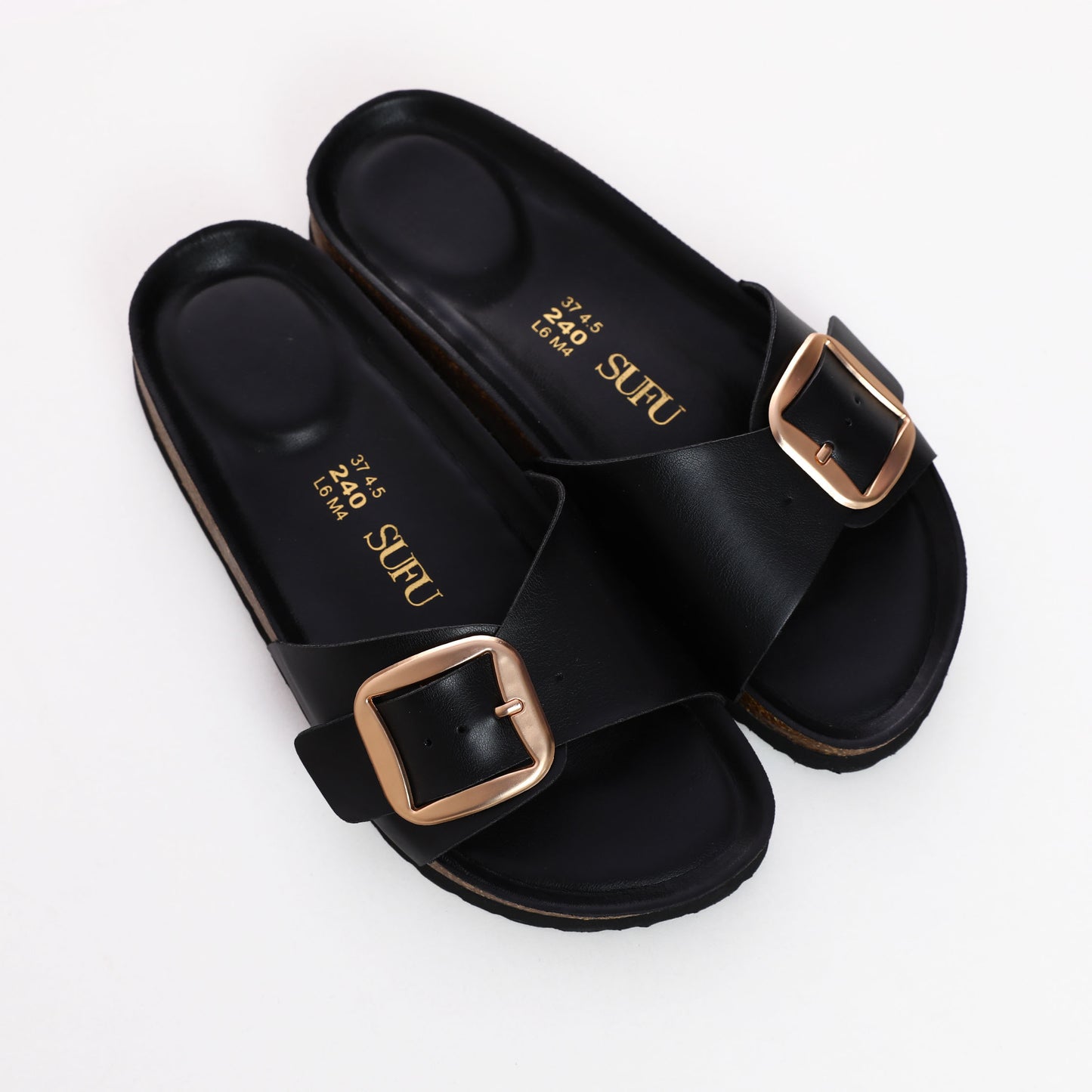 SUFU Women Summer Slippers Comfortable Soft Lightweight Open Toe Sandals PU Leather Casual Shoes Black