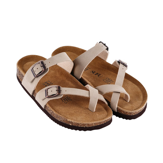 SUFU Slippers Summer Classic Buckle Breathable Outdoor Casual Flip Flops Soft Footbed Leather Sandals