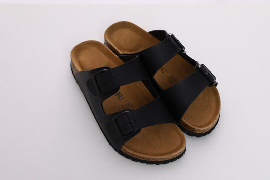 SUFU Women’s Summer Sandals Comfortable Soft Lightweight Open Toe in Classic Black PU Leather