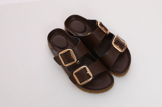 SUFU Women Brown Sandals Summer Slippers Comfortable Arch Support Indoor Outdoor Leisure Shoes PU Leather Footwear