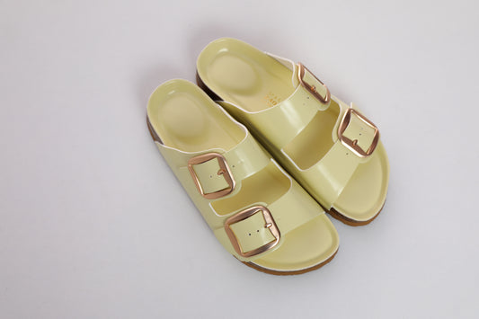 SUFU Summer Sandals for Women Soft PU Leather Yellow Slippers Breathable Comfortable Shoes