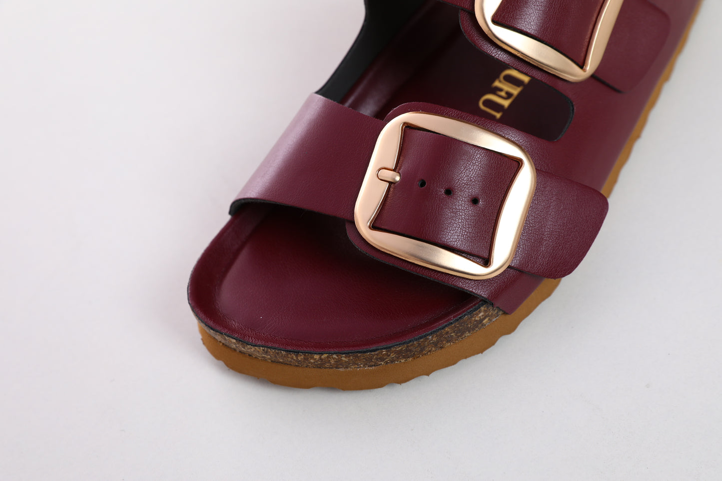 SUFU Burgundy Sandals for Women Summer Comfortable PU Leather Slippers Breathable Footwear