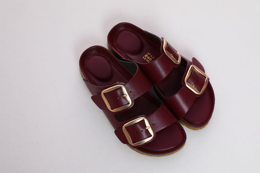 SUFU Burgundy Sandals for Women Summer Comfortable PU Leather Slippers Breathable Footwear