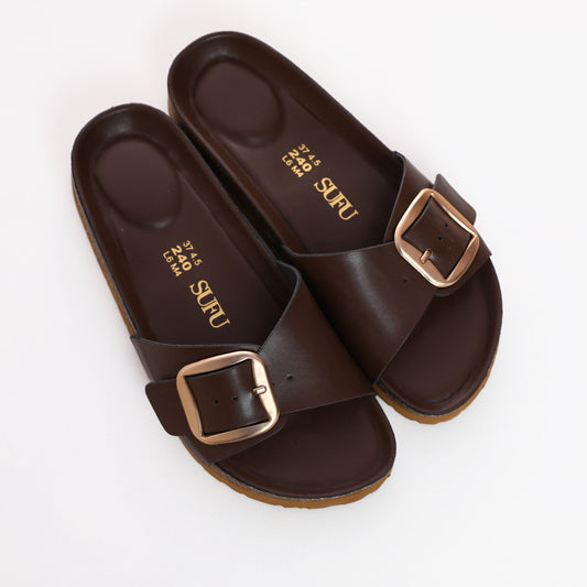 SUFU Women Summer Slippers Comfortable Footwear Classic Slippers PU Leather Shoes Brown Sandles